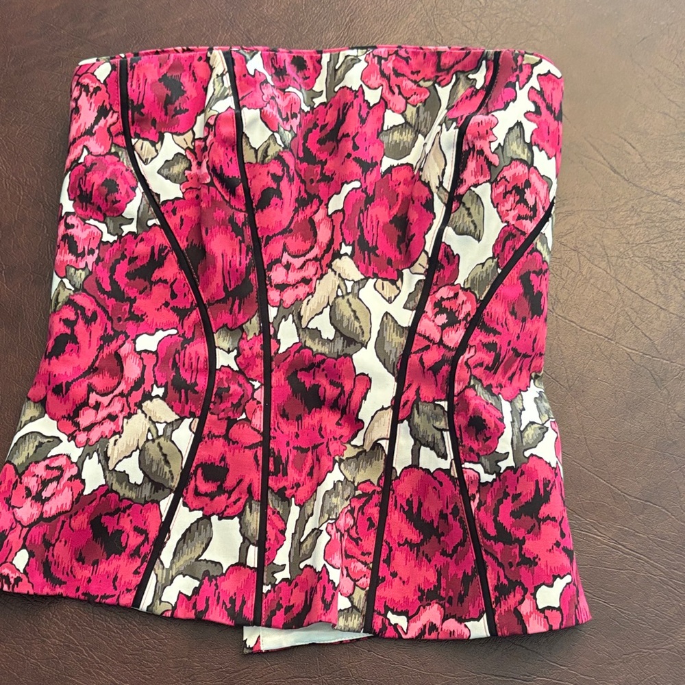White House Black Market Pink and Black Floral Top